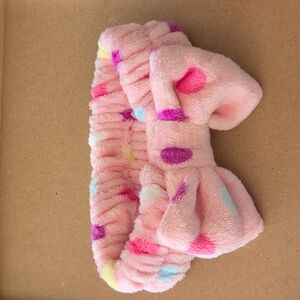 Pink Fuzzy Spa Headband with Bow NWOT